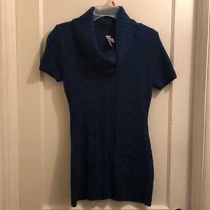 Bluish green cowl neck sweater dress
